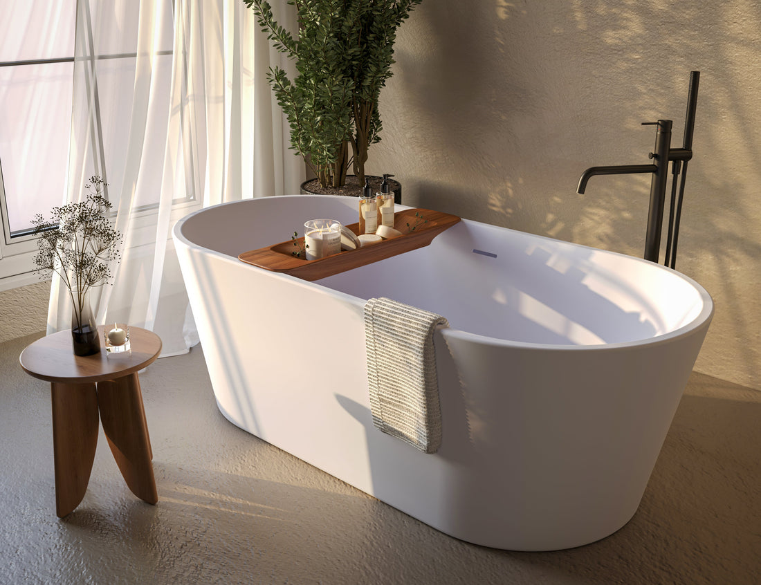 Bañera exenta HUDSON blanca 170×80 en baño moderno