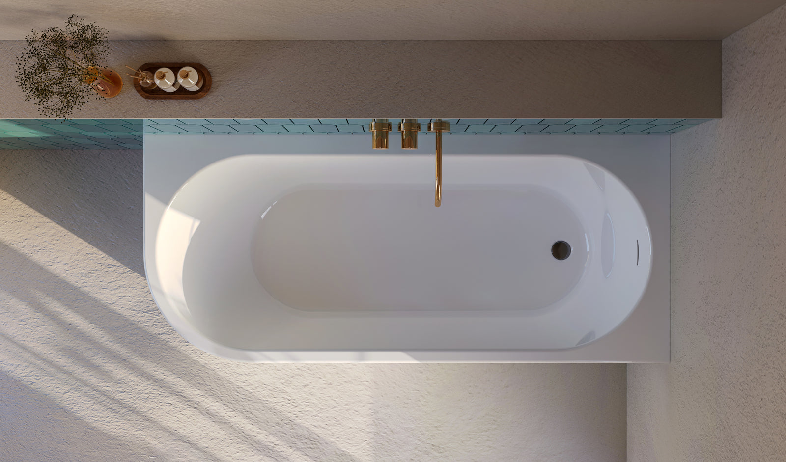 Bañera semi-exenta AQUA 170×80 vista lateral con respaldo inclinado
