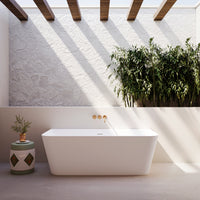 Bañera semi-exenta blanca SERENO en acrílico, vista lateral